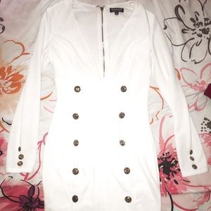 Ivory V Neck Button Mini Dress